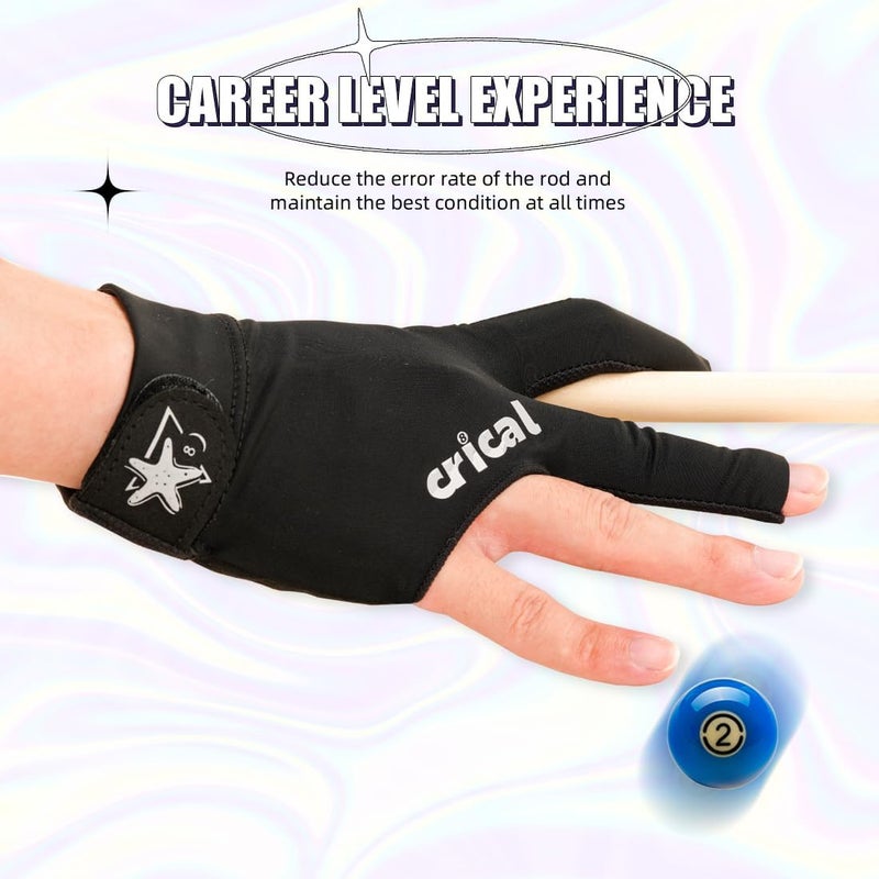 CRICAL Professional Billiard Glove for Pool, 3-Finger Design with Thick Lycra & Non-Slip Grip for Men and Women, Billiard Cue Accessories for Improved Control and Practice - Image 2